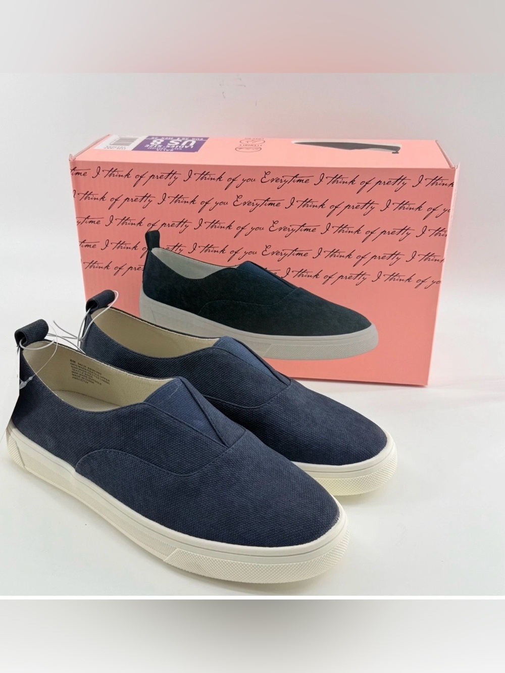NEW Kensie Women  Salia Slip On Sneaker Navy Textile Flat Flexible Navy Blue